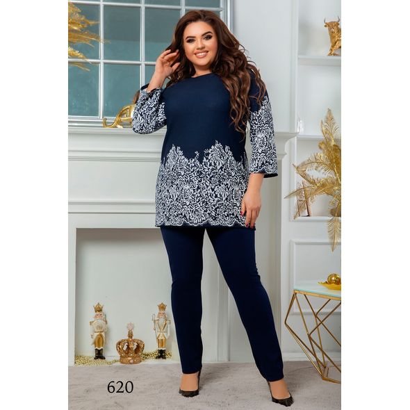 Женский брючный костюм темно-синий 620, Цвет: Темно-синий, Размер: 60-62 UKR, фото 