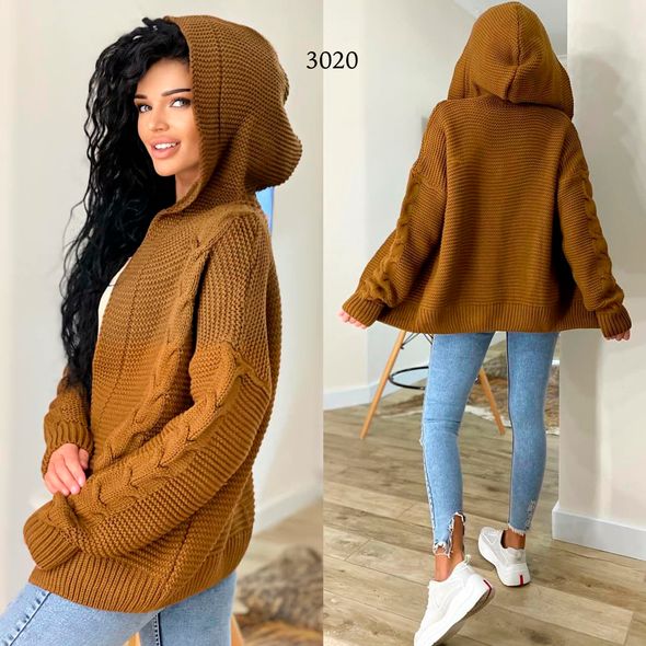 Жіноче худі в'язане мокко 3020, Колір: Мокко, Розмір: 42-46, фото 