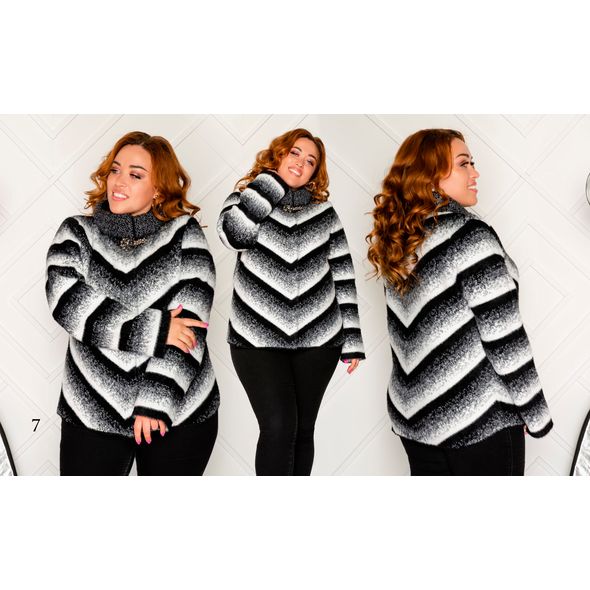 Пальто жіноче великого розміру в смужку колір чорний 7, Колір: Чорний, Розмір: 50-56, фото 