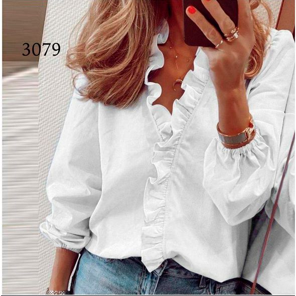Блузка белая с длинным рукавом 3079, Цвет: Белый, Размер: 42-46 UKR (One size), фото 