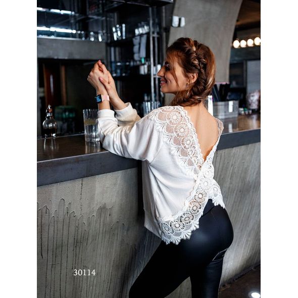 Женская блузка белая с открытой спиной 30114, Цвет: Белый, Размер: S-M (42-44 UKR), фото 