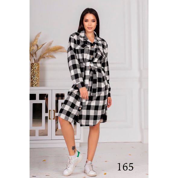 Платье Рубашка в клетку цвет черный 165, Цвет: Черный, Размер: 42-46 UKR (One size), фото 