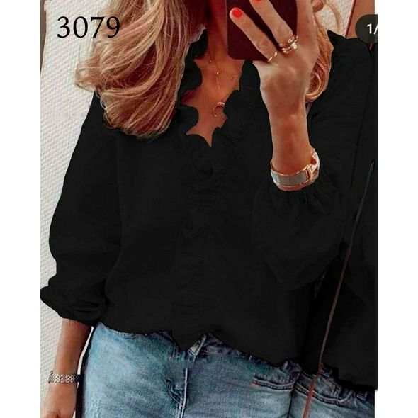 Блузка черная с длинным рукавом 3079, Цвет: Черный, Размер: 42-46 UKR (One size), фото 