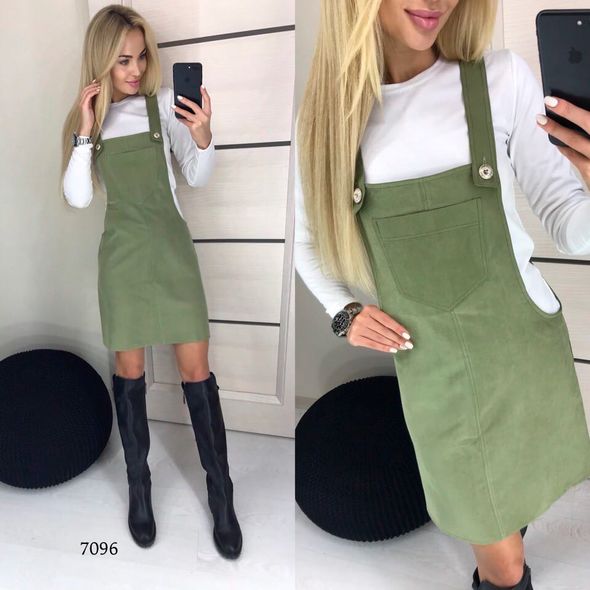 Жіночий сарафан міні з кофтою колір хакі 7096, Колір: Хакі, Розмір: S, фото 