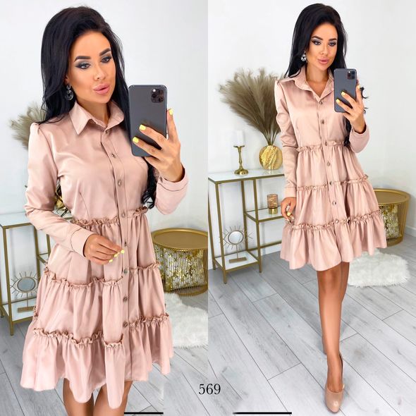 Платье-Рубашка бежевого цвета 569, Цвет: Бежевый, Размер: S-M (42-44 UKR), фото 