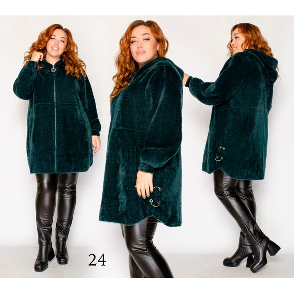 Женское пальто большого размера из альпака цвет бутылка 24, Цвет: Бутылка, Размер: 58-62 UKR (One size), фото 