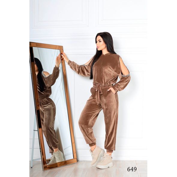 Женский спортивный костюм черный из велюра 649, Колір: Кавовий, Розмір: s-m, фото 