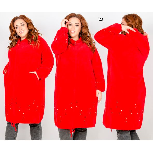 Пальто женское большого размера из альпака цвет красный 23, Цвет: Красный, Размер: 58-66 UKR, фото 