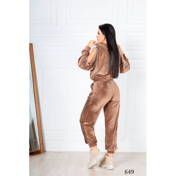 Женский спортивный костюм черный из велюра 649, Колір: Кавовий, Розмір: s-m, фото , зображення 2