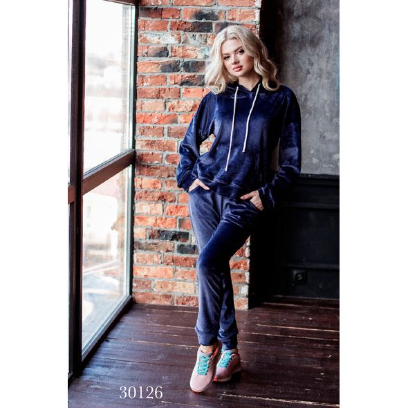 Женский велюровый костюм спортивный темно-синий 30126, Цвет: Темно-синий, Размер: S-M (42-44 UKR), фото 