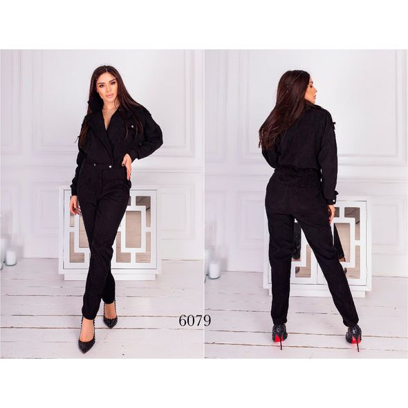 Жіночий комбінезон вельветовий колір чорний 6079, Колір: Чорний, Розмір: 46-48, фото 