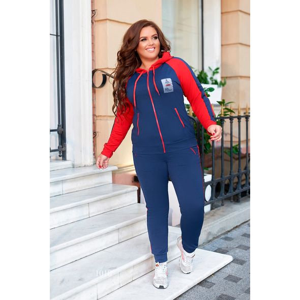 Жіночий спортивний костюм великого розміру червоний 1018, Колір: Червоний, Розмір: 48-50, фото 