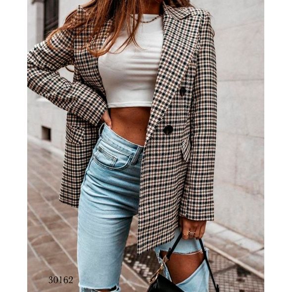 Женский удлиненный пиджак в клетку (Универсал 42-46) 30162, фото , изображение 2