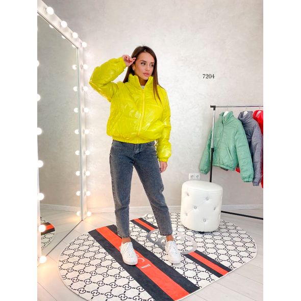 Жіноча коротка куртка жовта з коміром стійка 7204, Колір: Жовтий , Розмір: s-m, фото 