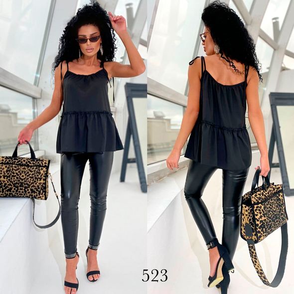 Блузка чорна жіноча на лямках 523, Колір: Чорний, Розмір: s-m, фото 