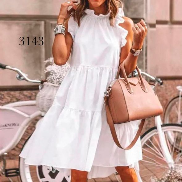 Платье белое средней длины без рукавов 3143, Цвет: Белый, Размер: 42-46 UKR (One size), фото 