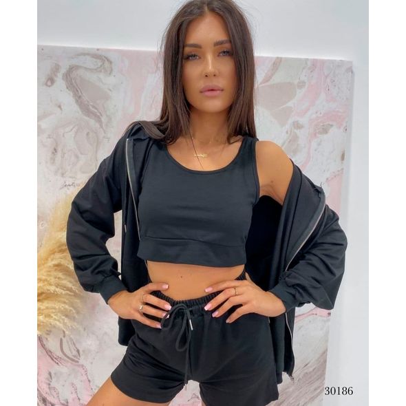 Жіночий спортивний костюм трійка чорний 30186, Колір: Чорний, Розмір: s-m, фото , зображення 2