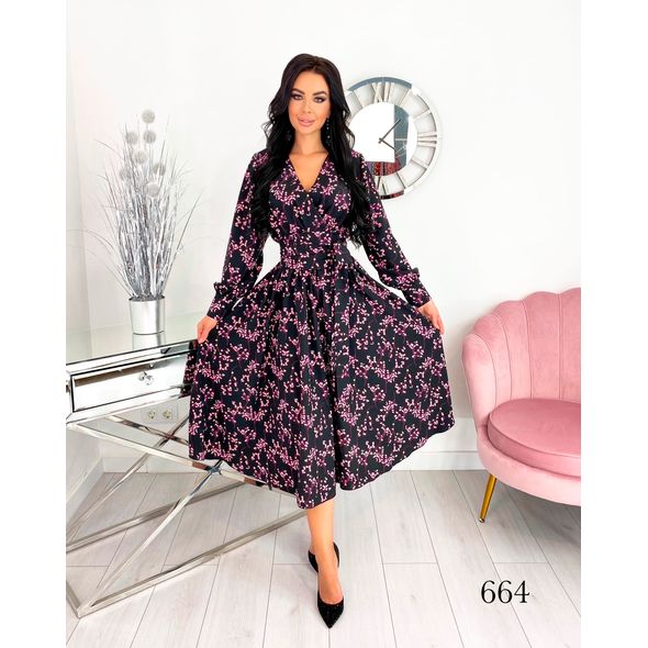 Платье женское в мелкий цветок 664, Цвет: Черный, Размер: S-M (42-44 UKR), фото 