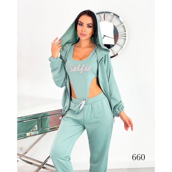 Жіночий спортивний костюм трійка колір оливка 660, Колір: Оливковий, Розмір: s-m, фото 