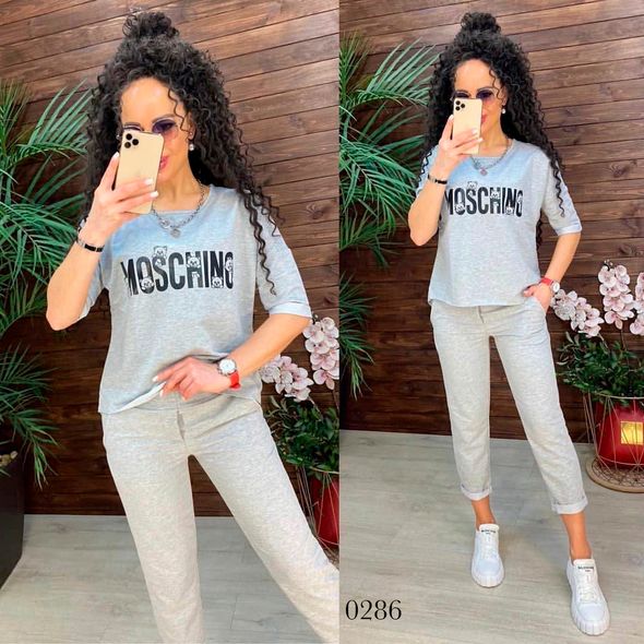 Жіночий спортивний костюм сірий футболка і штани 0286, Колір: Сірий, Розмір: s-m, фото 