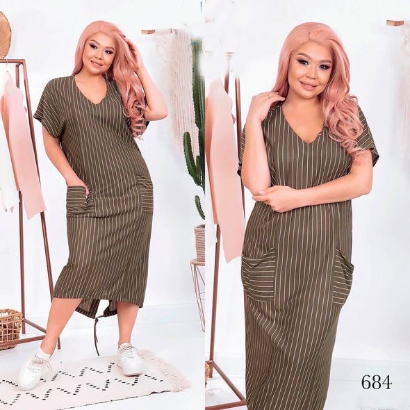Платье свободного кроя в полоску цвет хаки 684, Цвет: Хаки, Размер: 50-52 UKR, фото 