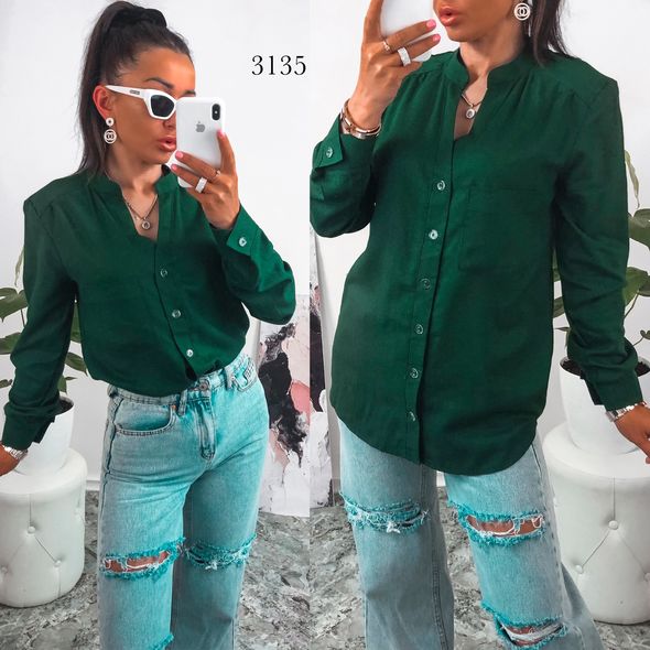 Женская бутылка рубашка из льна 3135, Цвет: Бутылка, Размер: 42-46 UKR (One size), фото 