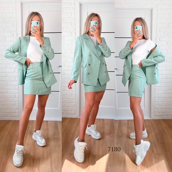 Женский костюм пиджак и юбки цвет мятный 7180, Цвет: Мятный, Размер: L-XL (46-48 UKR), фото 