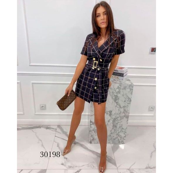 Платье-пиджак мини в клетку 30198, Цвет: Черно-белый, Размер: L-XL (46-48 UKR), фото 