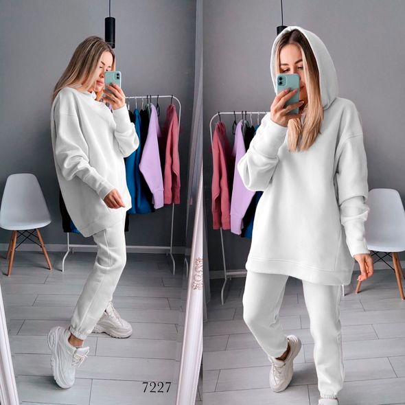 Жіночий спортивний костюм білий кофта вільна і штани 7227, Колір: Білий, Розмір: s-m, фото 