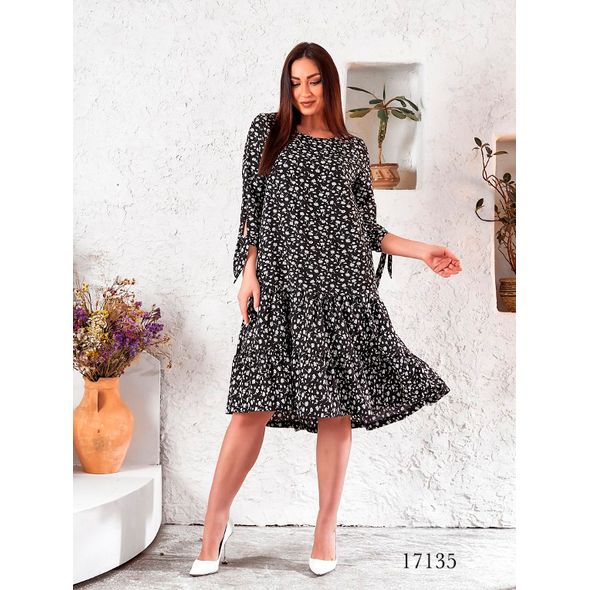 Черное платье большого размера 17135, Цвет: Черный, Размер: XXL (50 UKR), фото 