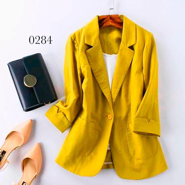Жіночий піджак з льону колір гірчиця 0284, Колір: Гірчиця, Розмір: 46-48, фото 