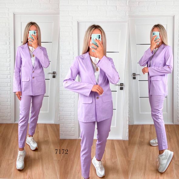 Жіночий брючний костюм колір лаванда піджак та брюки завужені 7172, Колір: Лаванда, Розмір: S, фото 