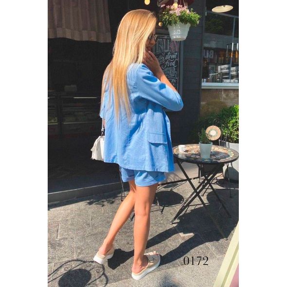 Женский костюм двойка рубашка и шорты цвет голубой 0172, Цвет: Голубой, Размер: M-L (44-46 UKR), фото , изображение 3