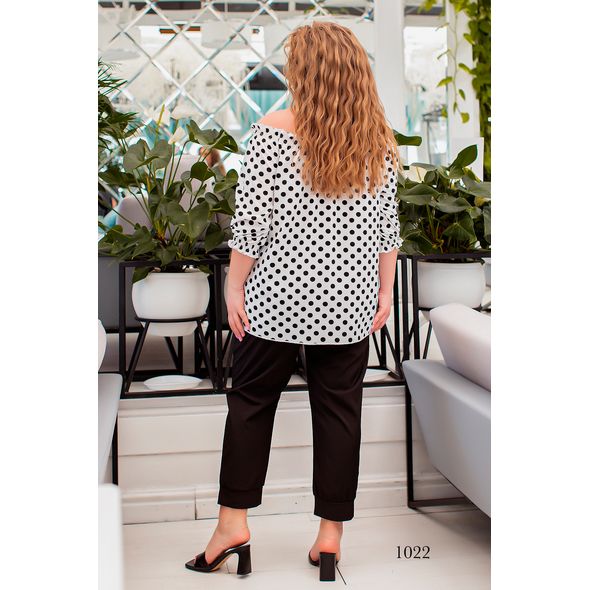 Женский костюм в горошек брюки и блузка цвет белый 1022, Цвет: Белый, Размер: 48-50 UKR, фото , изображение 2