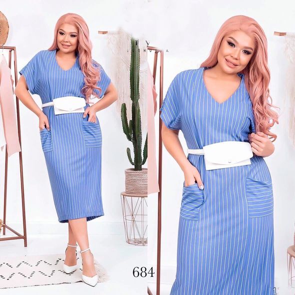 Платье свободного кроя в полоску цвет джинс 684, Цвет: Джинс, Размер: 50-52 UKR, фото 