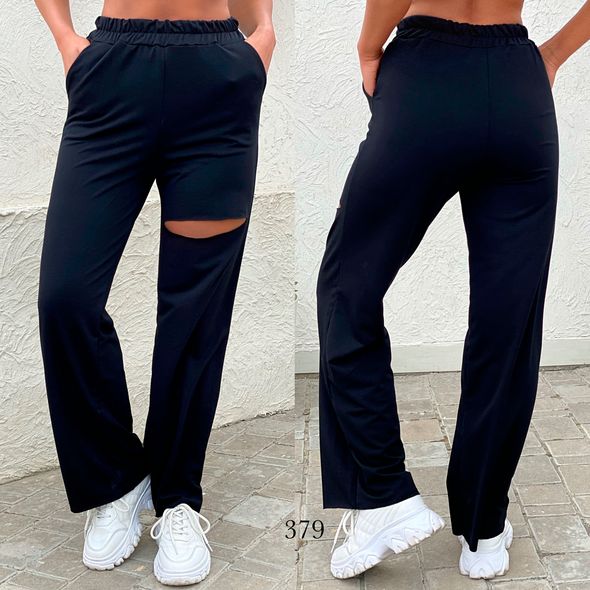 Жіночі спортивні штани рвані прямі колір чорний 379, Колір: Чорний, Розмір: s-m, фото 