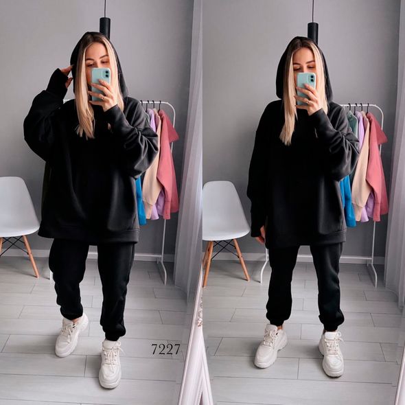 Жіночий спортивний костюм чорний кофта вільна і штани 7227, Колір: Чорний, Розмір: s-m, фото 