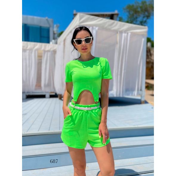 Женский стильный костюм прогулочный цвет салатовый 687, Цвет: Салатовый, Размер: S-M (42-44 UKR), фото 