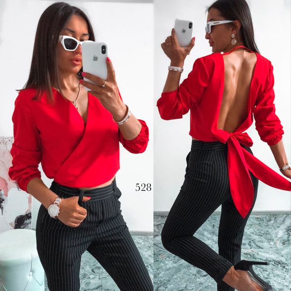 Блузка червона з відкритою спиною 528, Колір: Червоний, Розмір: s-m, фото 