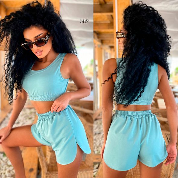 Женский летний костюм шорты и топик цвет оливка 382, Цвет: Оливковый, Размер: S-M (42-44 UKR), фото 