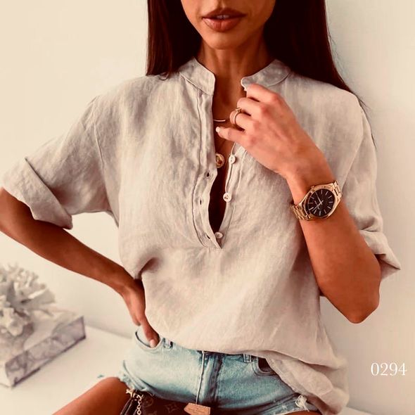 Жіноча сорочка з льону колір бежевий 0294, Колір: Бежевий, Розмір: s-m, фото 