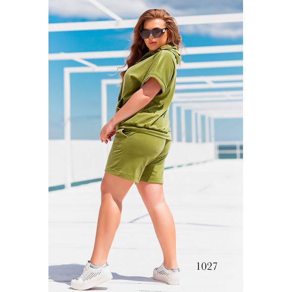 Жіночий літній костюм велюровий колір оливка  1027, Колір: Оливковий, Розмір: 48-50, фото 