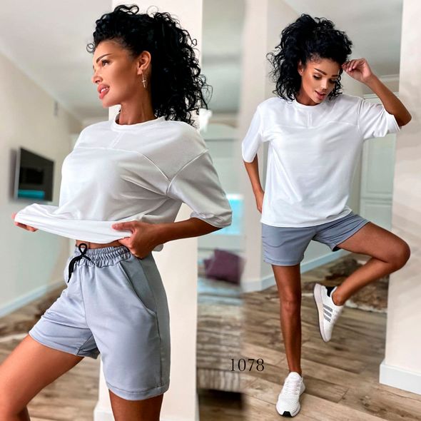 Женский прогулочный костюм футболка и шорты цвет серый 1078, Цвет: Серый, Размер: S-M (42-44 UKR), фото 