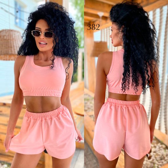 Жіночий літній костюм шорти і топік колір персик 382, Колір: Персиковий, Розмір: s-m, фото 