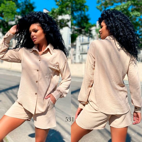 Жіночий молодіжний костюм шорти і блузка колір бежевий 531, Колір: Бежевий, Розмір: s-m, фото 
