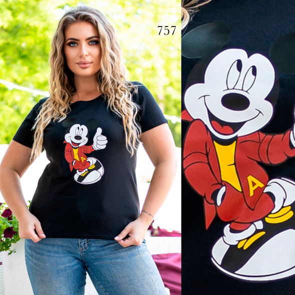 Жіноча футболка великого розміру колір чорний 757, Колір: Чорний, Розмір: 48-50, фото 