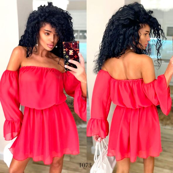 Сукня міні колір червоний з довгим рукавом 1073, Колір: Червоний, Розмір: s-m, фото 