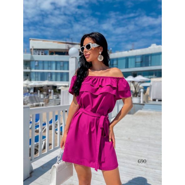 Сукня з відкритими плечима колір малина 690, Колір: Малиновий, Розмір: s-m, фото , зображення 2