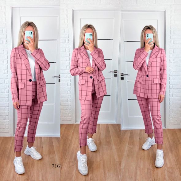 Женский костюм брючный в клетку цвет ферз  7161, Цвет: Фрезовый, Размер: S (42 UKR), фото 