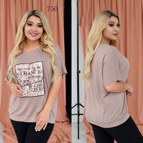 Женская футболка большого размера цвет кофе 750, Цвет: Кофейный , Размер: 52-54 UKR, фото 